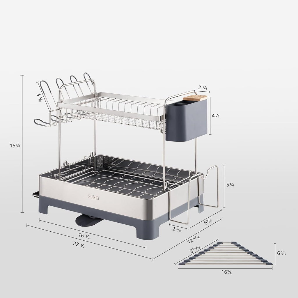 SUNLY Large Dish Drying Rack, Multipurpose 2 Tier Dish Racks for Kitchen Counter, 304 Stainless, Extra Large Drain Board