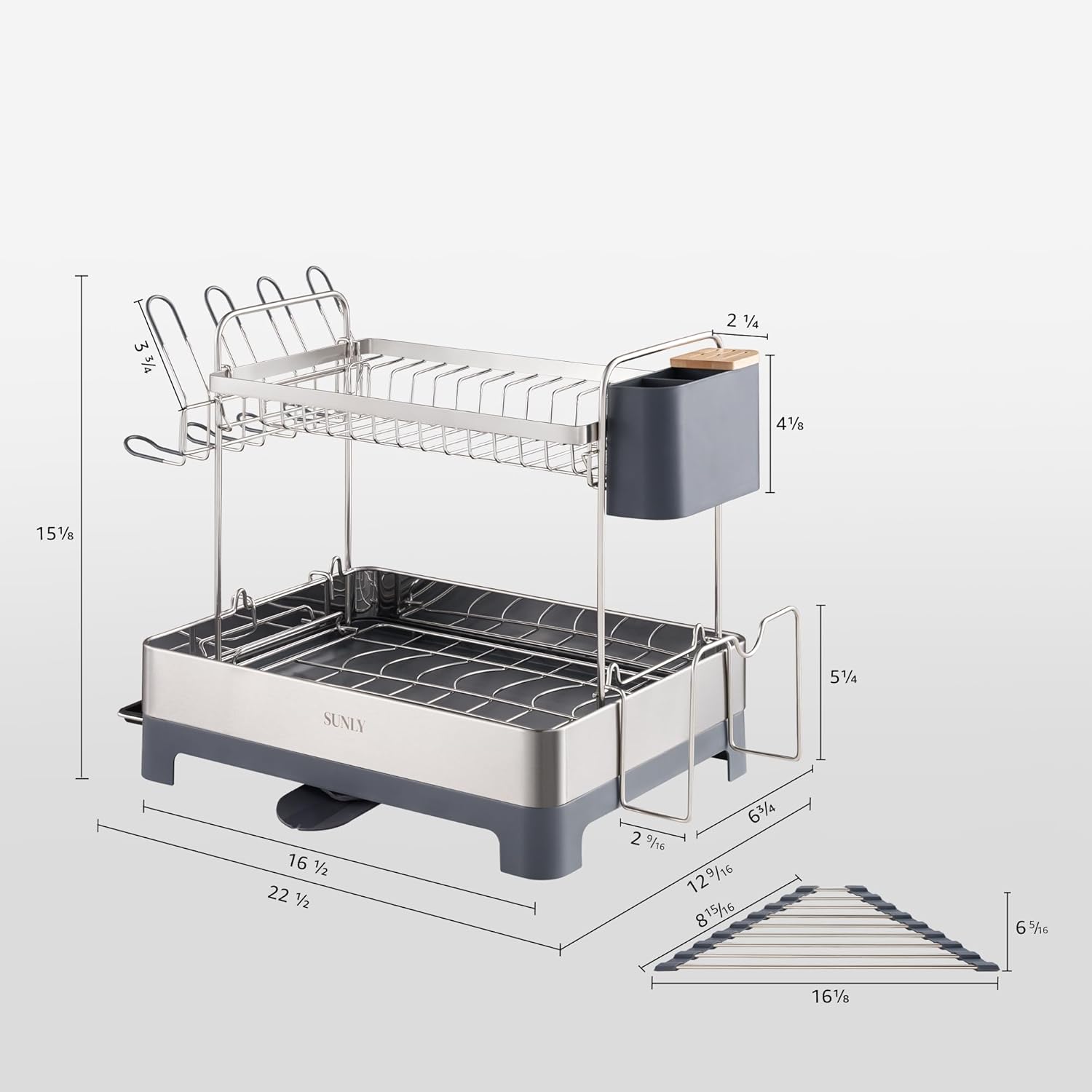 SUNLY Large Dish Drying Rack, Multipurpose 2 Tier Dish Racks for Kitchen Counter, 304 Stainless, Extra Large Drain Board