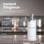 White Glass Dish Soap Dispenser for Kitchen Sink by Brighter Barns - Modern Kitchen Soap Dispenser Set - Refillable Glass Bottle with Pump - Neutral Minimalist Home Decor in Airbnb, Restaurant (White)