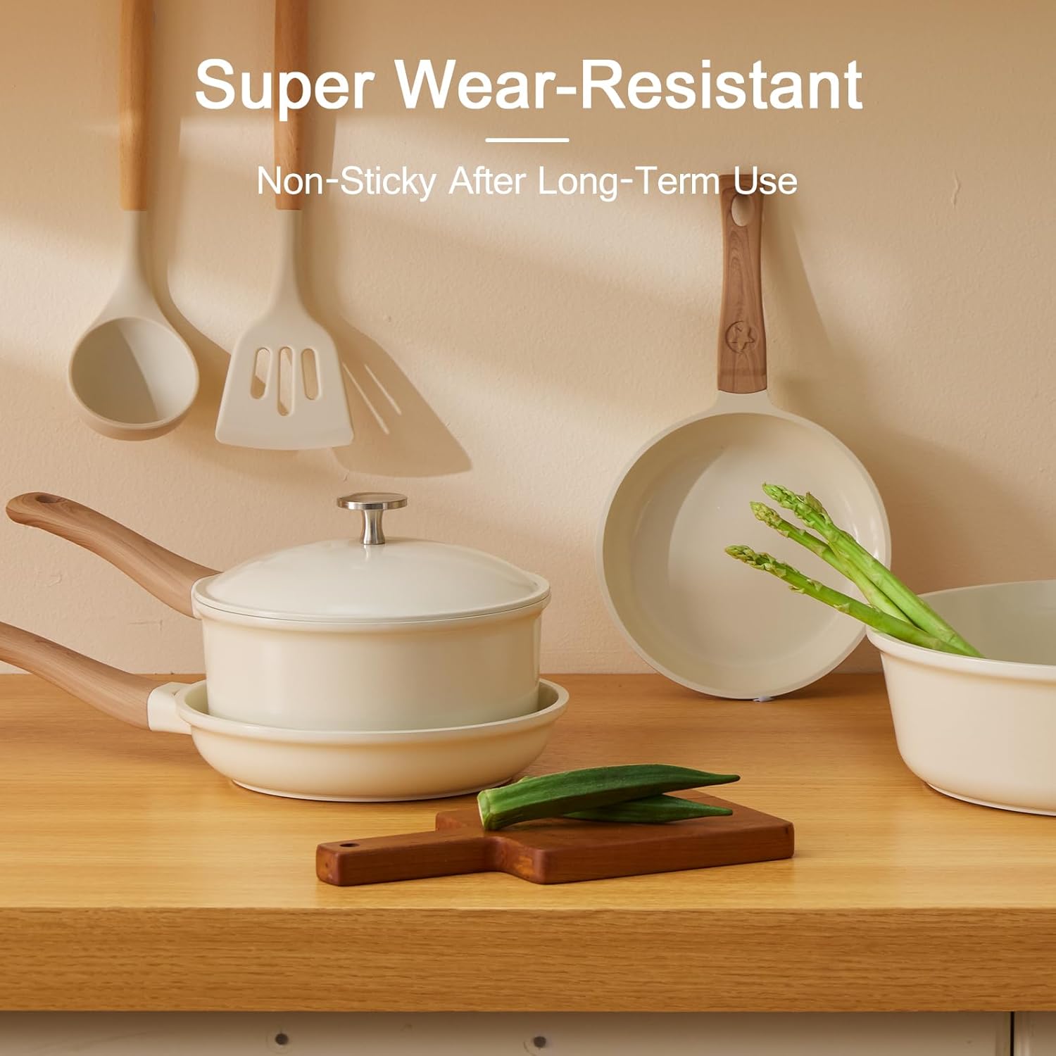 21Pcs Pots and Pans Set with Aluminum Lid, Nonstick Ti-Ceramic Cookware Sets, Induction Cookware Non Stick Cooking Set w/Frying Pans & Saucepans(PFOS, PFOA Free)-White