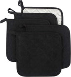 100% Cotton Kitchen Everyday Basic Terry Pot Holder Heat Resistant Coaster Potholder for Cooking and Baking Set of 5 Black