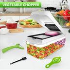 Vegetable Chopper, Onion Chopper Dicer, Mandoline Slicer, Food Chopper with Container, Vegetable Cutter for Salad Potato Carrot Garlic（9 Blades, White Black）