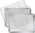 Deedro Baking Sheet with Rack Set [2 Sheets + 2 Racks], Stainless Steel Cookie Half Sheets Baking Pan Oven Tray with Cooling Rack, 17.32 x 12.28 x 1 Inch, Heavy Duty, Non-toxic, Easy Clean