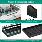 Giwil Small Sink Drying Rack, Compact Dish Rack with Silicone Mat for Kitchen Counter, Expandable Rustproof Dish Drying Rack Used Over Sink, in Sink & on Countertop, Black