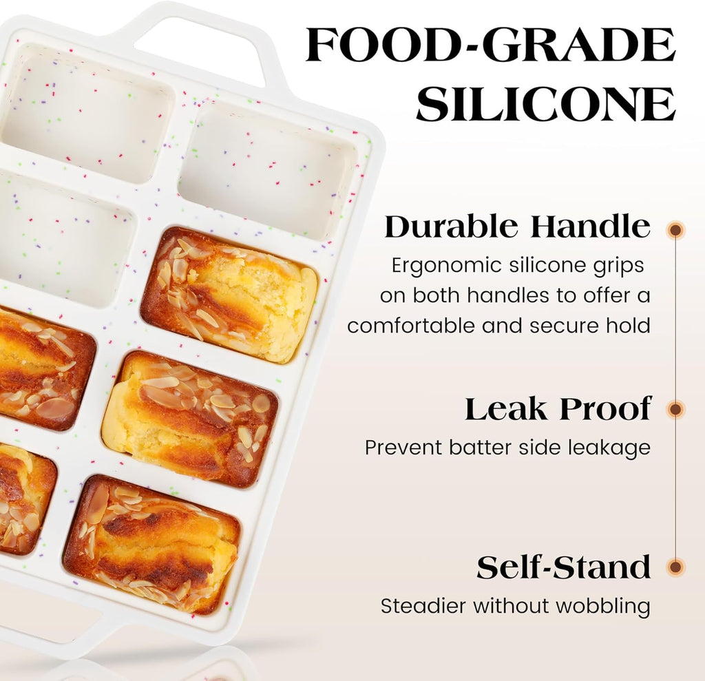 2 Pcs Mini Loaf Pans Silicone, Nonstick Small Bread Pans for Baking, Tiny Meatloaf Pan with Metal Reinforced Frame 8 Cavity (Cream)
