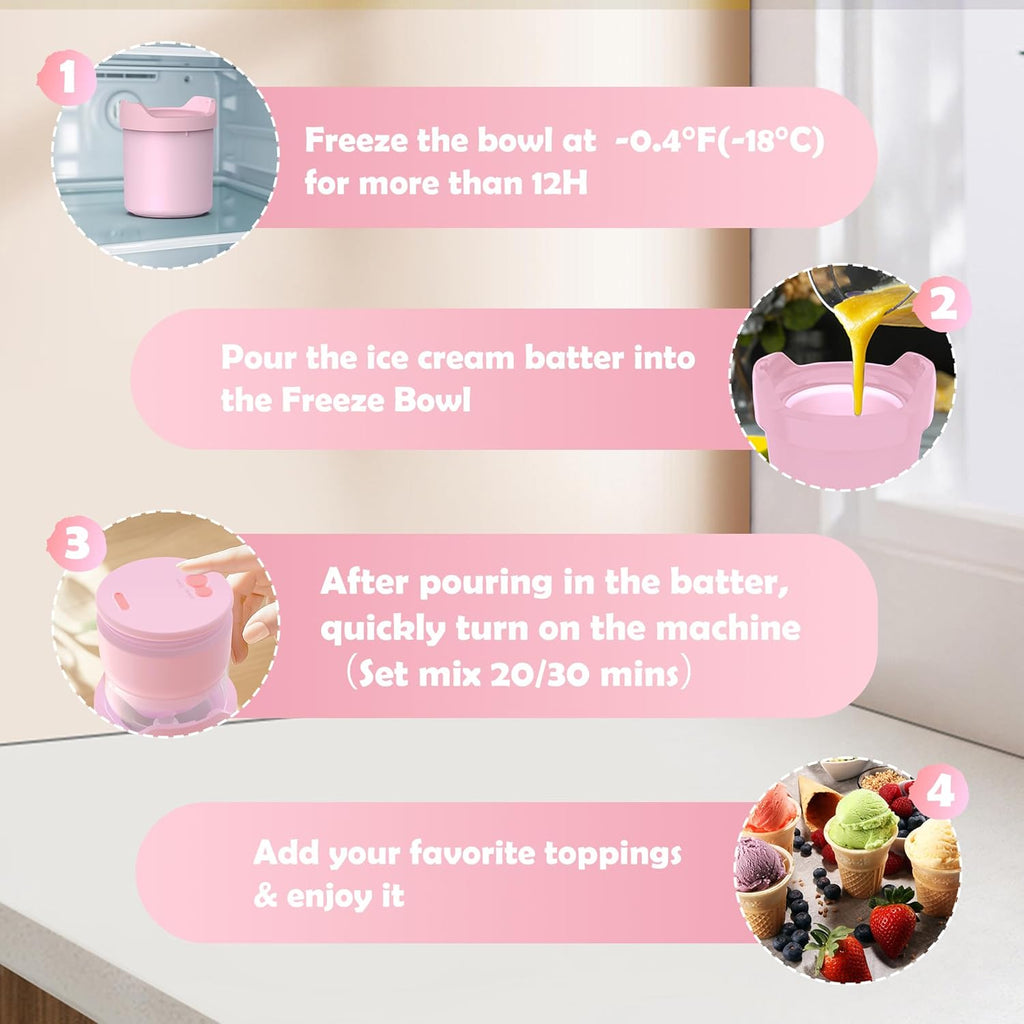 Soft Serve Ice Cream Maker Machine – Rechargeable Compact for Homemade Gelato,Sorbet & Frozen Yogurt, Stylish Pink Design,Perfect for 1-2 Servings,Best Gift for Couples & Families