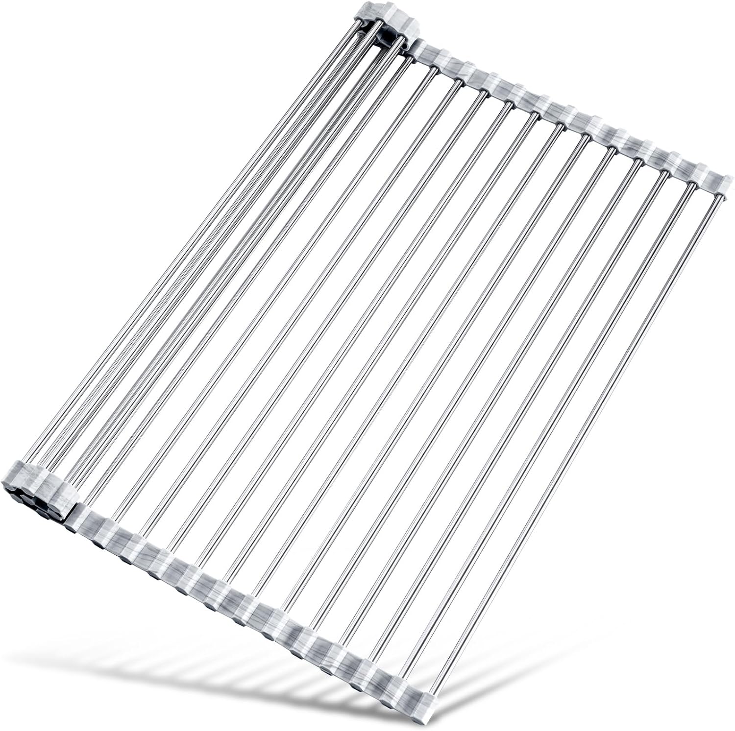Tomorotec Stainless Steel Roll-Up Dish Drying Rack Marble Color Silicone Edges, Foldable Kitchen Rack Heat Resistant Trivet Supports up to 70 lbs, Food Safe for Dishes, Cookware & More
