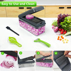 Vegetable Chopper, Onion Chopper Dicer, Mandoline Slicer with Container, Vegetable Cutter for Salad Potato Carrot Garlic（2 Blades, Grey）