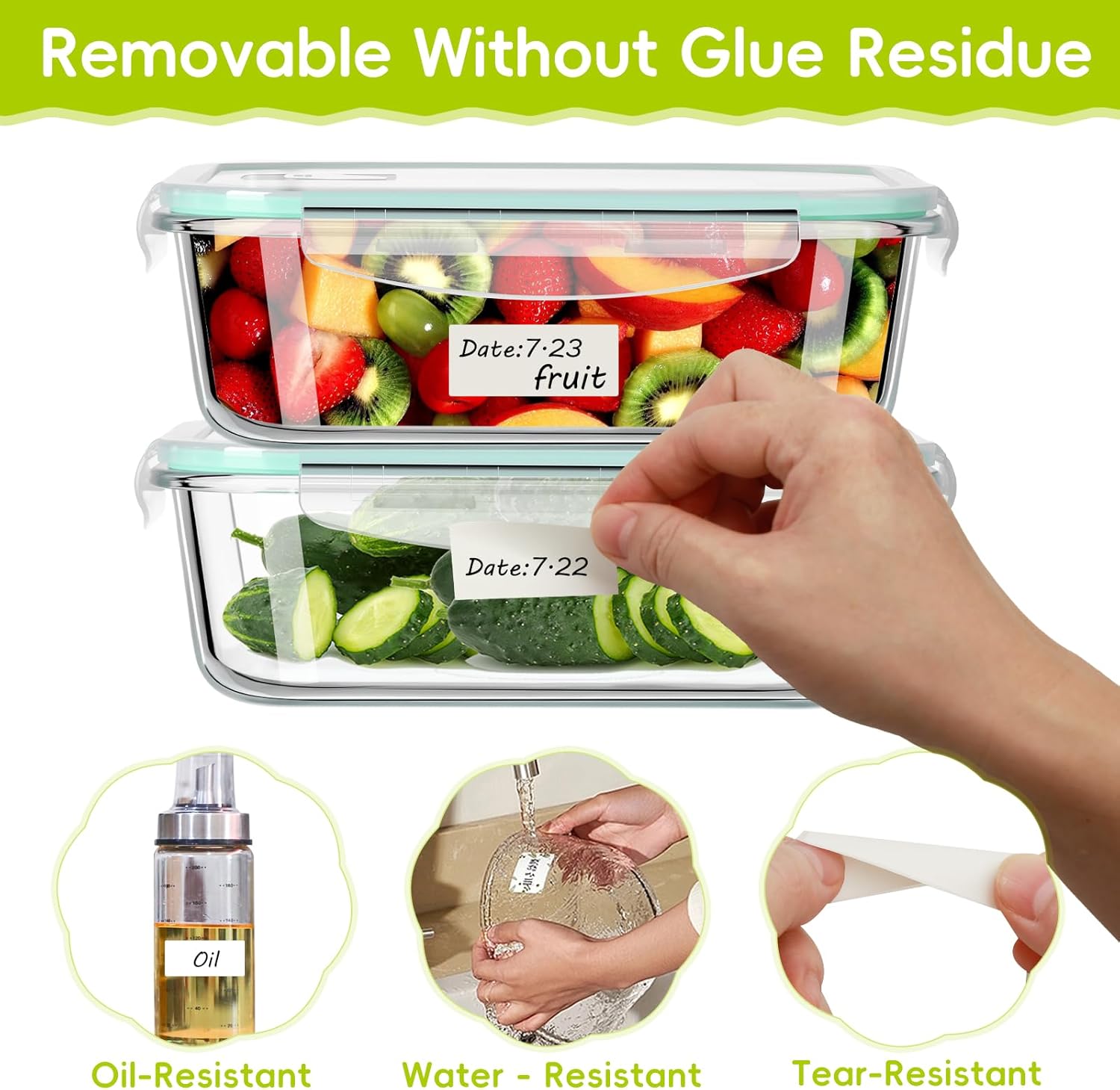 600 Blank Removable Freezer Labels with Perforation Line for Easy Distribution and Use. Waterproof and Oil-Resistant, Suitable for Food Containers, Jars, and Kitchen Organization.(1 "x 2")