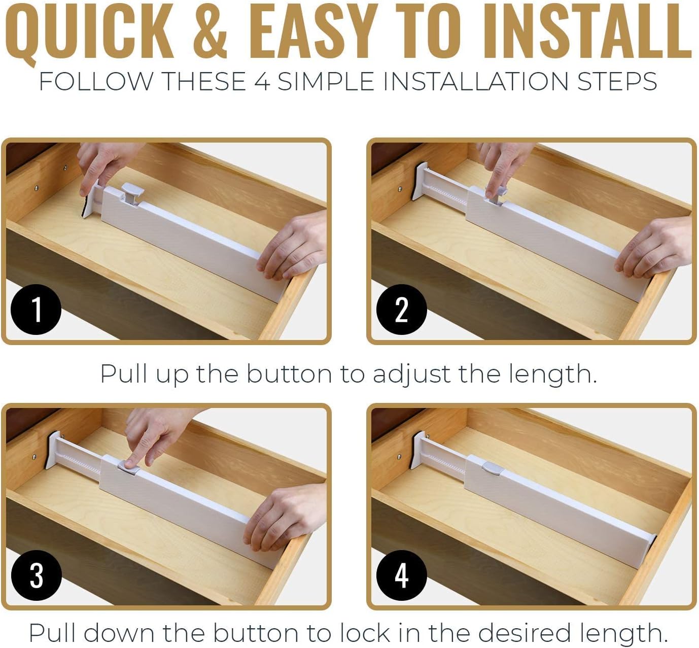 RAPTUROUS Adjustable Deep Drawer Divider – 5" Tall, Expandable 13-22", 5-Pack, Non-Slip Drawer Dividers for Clothes, Dresser, Kitchen & Office Organization (White)