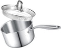 1.5 Quart Stainless Steel Saucepan with Glass Strainer Lid, Thicken Tri-ply Full Body, Multipurpose Sauce Pot with Two-Size Drainage Holes Lid, Perfect For Boiling Gravies, Pasta, Noodles