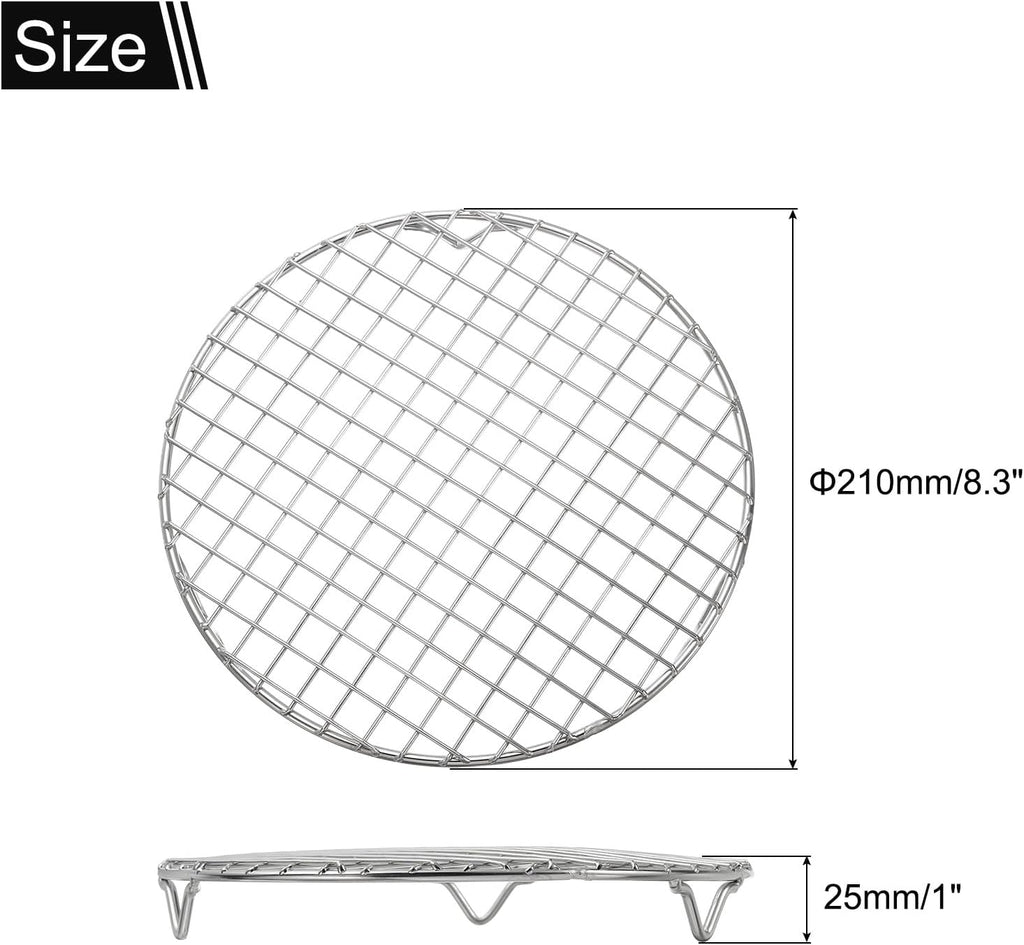 uxcell Round Cooking Rack with Legs, Dia 8.3 Inch 304 Stainless Steel Barbecue Grill for Cooking Baking Barbecue Air Fryer Racks, Silver
