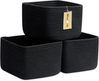 Small Organizing Baskets for Cubes Shelf, 9.7x9.7x7.1 Inch Rope Woven Storage Bins for Nursery Shelves Storage, Cute Toy Basket, Square 3 Packs Black