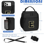 Initial Insulated Lunch Bag for Boys Kids, Back to School Gift, Reusable Leak-proof Lunch Box with Adjustable Strap for School Daycare Travel Picnic（Black，E）
