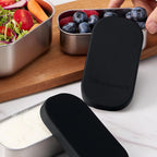 Flexibento - 2 x 6.5 oz | Leak proof | Small Stainless steel Snack Containers with Silicone lids|Dip, snacks, condimenrs | Plastic and BPA free | Metal Lunch box | Black (set of 2)