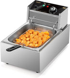 ROVSUN 11.4QT Electric Deep Fryer with Basket & Lid, 1700W Commercial Deep Fryer w/Adjustable Temperature Stainless Steel French Fryer for Home and Commercial Kitchens