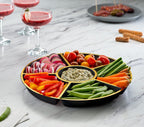 PLASTICPRO 6 Sectional Round Plastic Serving Tray/Platters Black & Gold Pack of 2