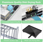 LEMIKKLE Sink Dish Drying Rack - Expandable Small Dish Rack Over Sinks with Drying Tray, Dish Drainer for Kitchen Counter with Cutlery Holder, Drying Rack Fit for 14’’-19’’ Kitchen Sink