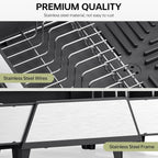 Triple Expandable Dish Drying Rack, Extra Large Dish Rack for Kitchen Counter, Stainless Steel Dish Drying Rack, Foldable Dishes Drainer, Extendable Dish Strainer with Utensil & Pans Holder, Black