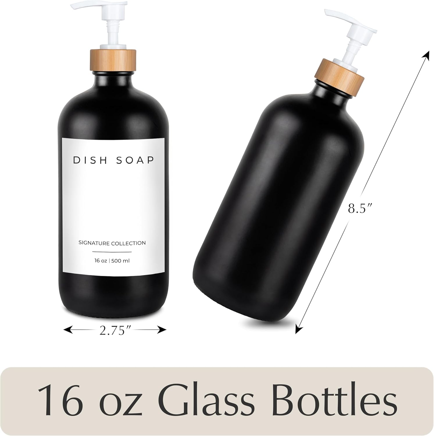 Emerson Glass Soap Dispenser Set - Kitchen & Bathroom, 16 Oz, 2 Pack