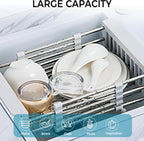 COVRA Over Sink Dish Drying Rack, Stainless Steel Drainer for 11"-19" Sinks, Kitchen Countertop Organizer for Dishes, Vegetables, and Fruits (Black)