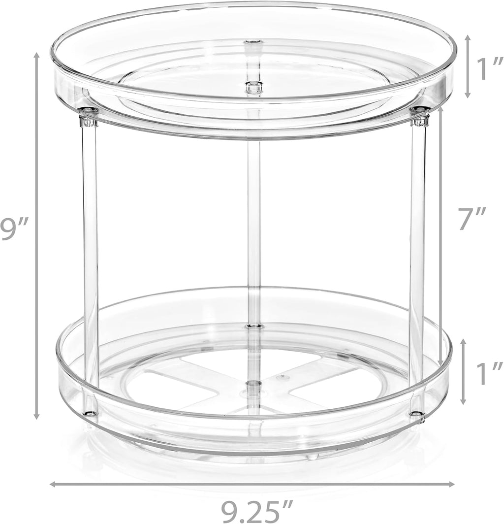Sorbus 9 Inch Clear Lazy Susan Organizer Set, 2 Flat Turntable Organizer for Spice Organization for Cabinet, One 2 Tier Lazy Susan for Kitchen, Home, Office, Closet, Laundry Room Organization