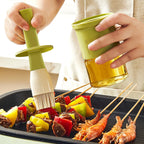 Glass Oil Dispenser with Heat Resistant Brush,Oil Dispenser Bottle with Silicone Pastry Brush for Kitchen,Cooking Vinegar and Sauce BBQ Grill Frying (Oil Dispenser-Green&Yellow)
