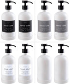 16oz Glass Soap Dispenser with Stainless Steel Pump, 21 Waterproof Labels, Non-Slip Protective Silicone Pad, Set of 2 for Bathroom & Kitchen (Matte White Bottle/Black Pump)