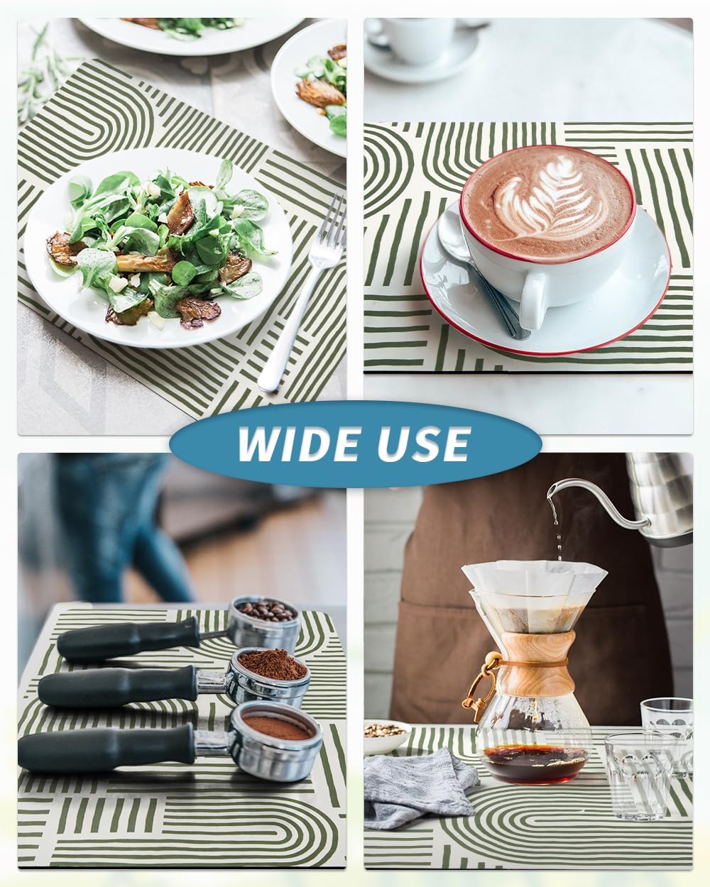 AMOAMI Coffee Mat Hide Stain Rubber Backed Absorbent Dish Drying Mat for Kitchen Counter - Fits Under Coffee Maker & Dish Rack - Green Line 12x19