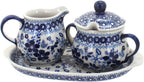 Blue Rose Polish Pottery Vintage Blue Daisy Sugar & Creamer with Tray