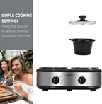 Sunvivi Dual Pot Slow Cooker, 2 Pot Small Mini Crock Buffet Server and Warmer, Upgraded Oval Ceramic Double Pot Buffet Food Warmer Adjustable Temp Glass Lid, Total 2.5 Quarts