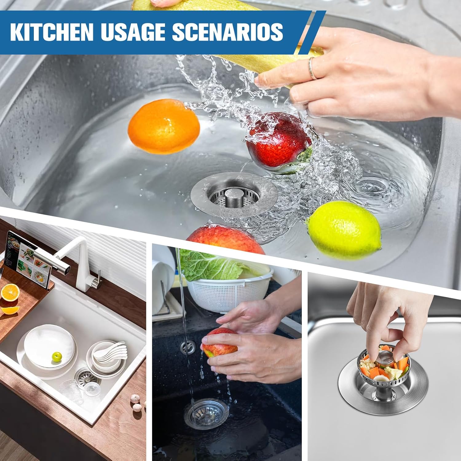 2025 Upgraded 3 in 1 Kitchen Sink Drain Strainer&Sink Stopper,Stainless Steel Pop up Sink Drain Strainer,Anti-Clogging Basket Strainer,High Durability with Brass Core,Fit 3-1/2",Chrome
