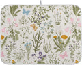 Herbs Flowers Botanical Butterfly Dish Drying Mat for Kitchen Counter Absorbent Microfiber Drying Pad, Large 18x24 in, Reversible Drainer Mats