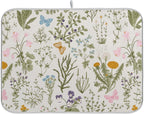 Herbs Flowers Botanical Butterfly Dish Drying Mat for Kitchen Counter Absorbent Microfiber Drying Pad, Large 18x24 in, Reversible Drainer Mats