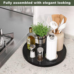 Lazy Susan Organizer, 13.2 Inch Non-Skid Bamboo Lazy Susan for Kitchen Table cabinets Closets and Kitchen Islands, Wood Turntable for Kitchen Countertop Organizer Black