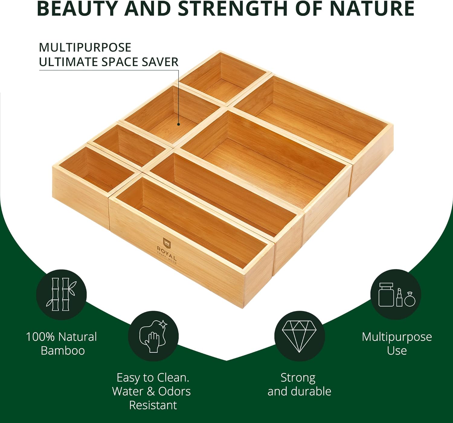 ROYAL CRAFT WOOD Bamboo Jewelry Organizer Box & Chests Set - Versatile Storage Solution for Makeup, Jewelry, and Bathroom Essentials (8 Boxes)