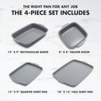 GreenPan Premiere Ovenware Healthy Ceramic Nonstick 4 Piece Bakeware Set, PFAS-Free, Rectangular, Square, Quarter, Half Sheet Baking Pans, Warp-Free, Oven Safe to 600F, Dishwasher Safe, Gray