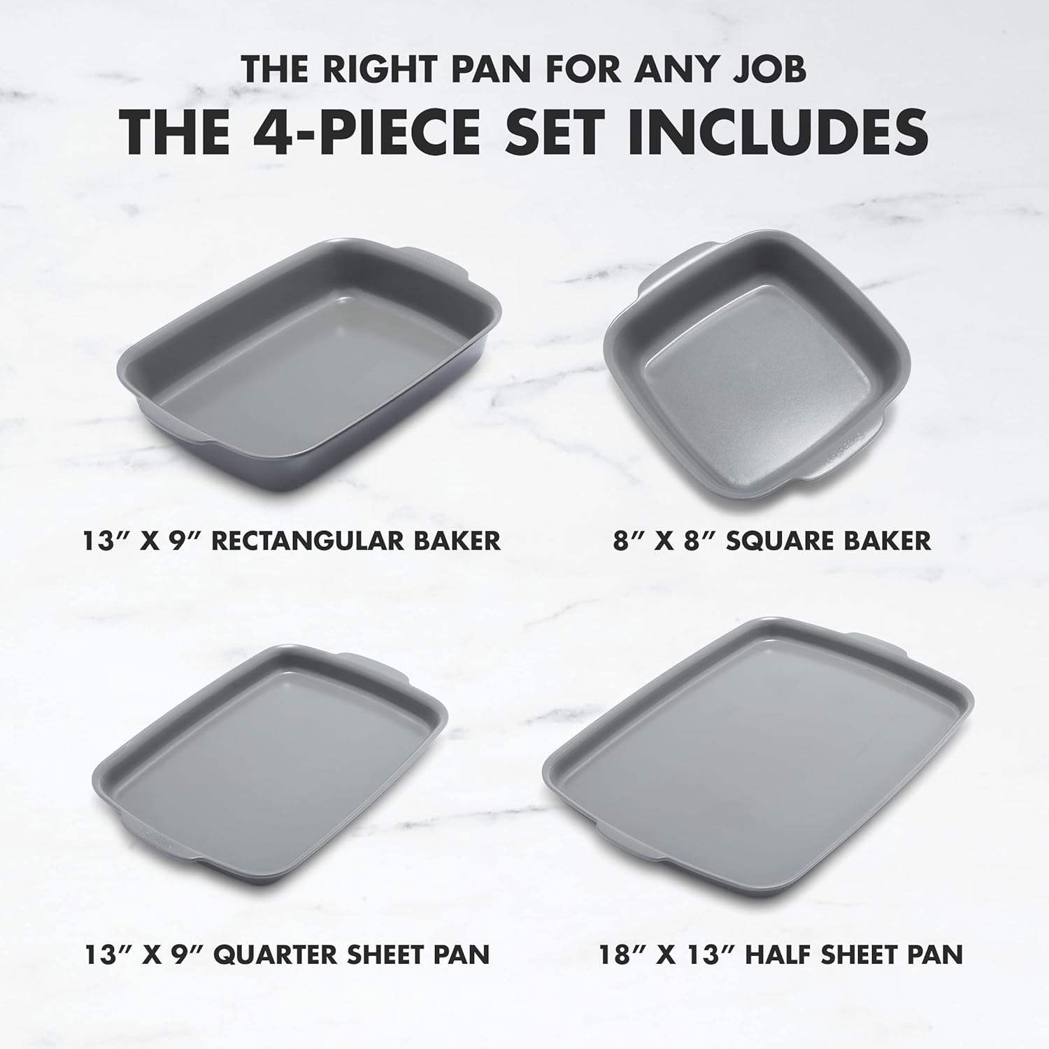 GreenPan Premiere Ovenware Healthy Ceramic Nonstick 4 Piece Bakeware Set, PFAS-Free, Rectangular, Square, Quarter, Half Sheet Baking Pans, Warp-Free, Oven Safe to 600F, Dishwasher Safe, Gray