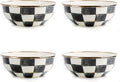 MACKENZIE-CHILDS Enamel Everyday Bowl, Serving Bowl for Entertaining, Extra-Small, Black-and-White Courtly Check, Set of 4