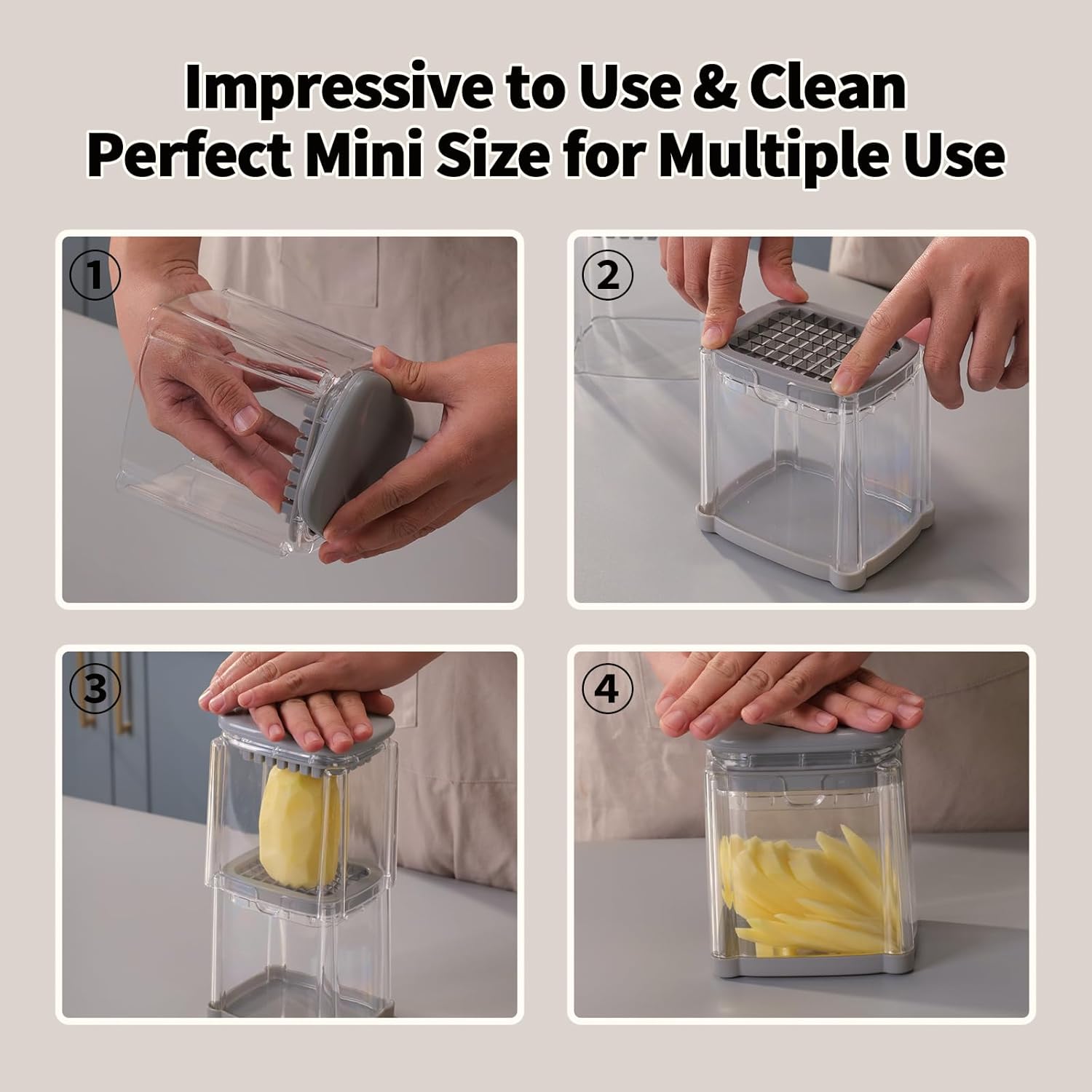 French Fry Cutter, Solucky Potato Onion Cutter, Professional Homestyle Vegetable Chopper Dicer, Great for Potatoes Carrots Cucumbers Zucchini Pepper (Fog Gray)
