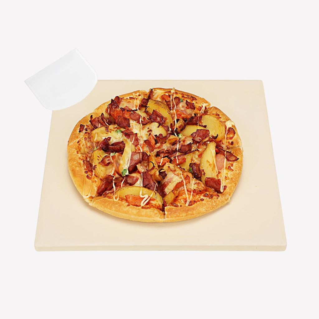 Small 10x10 inch Pizza Stone,for RV Camper Oven,Square baking stone Grill,Can make pizza, bread, pies,BBQ, Durable and Safe, Give away Plastic Scraper