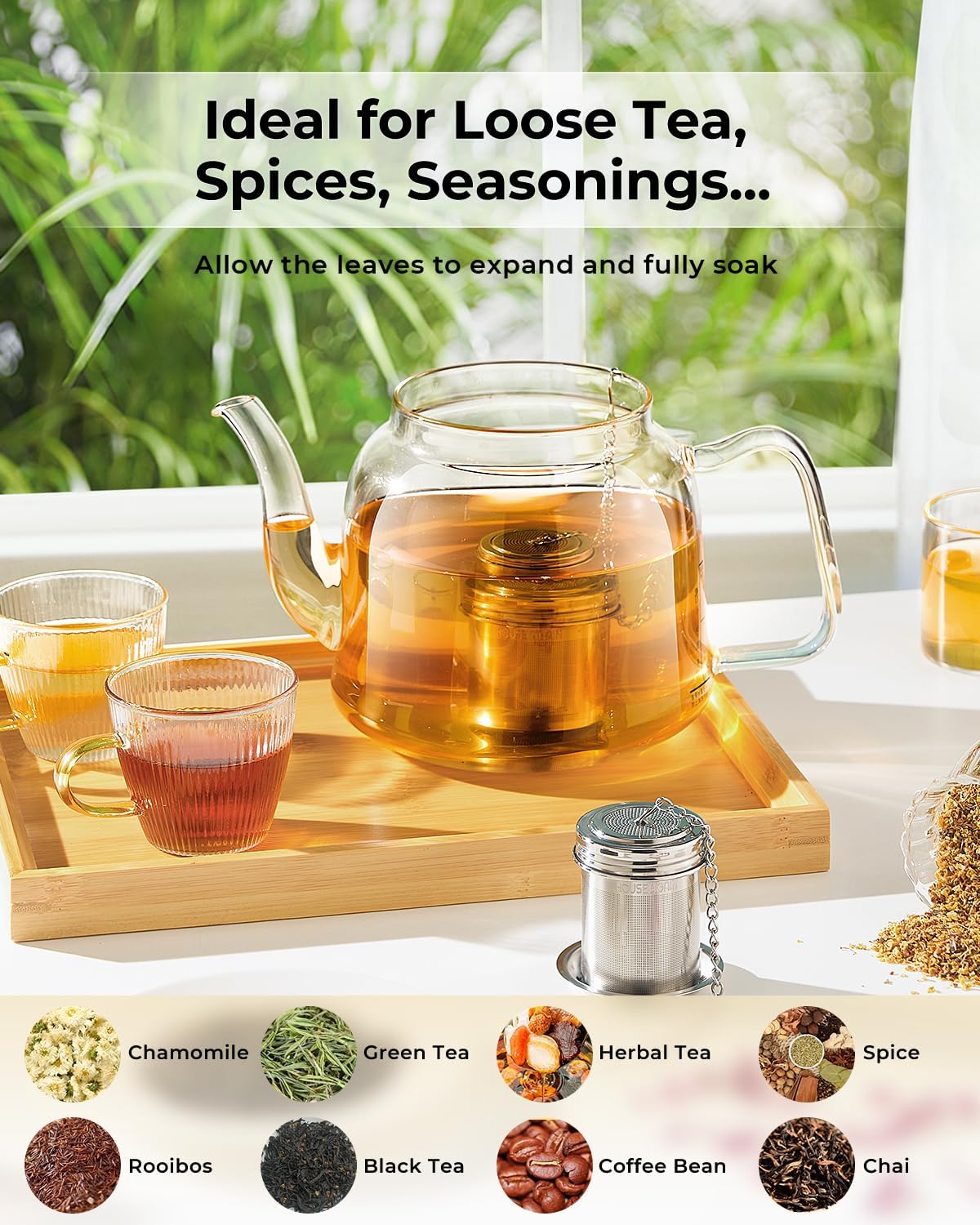 House Again Tea Infuser, Extra Fine Mesh Tea Strainers for Loose Tea, 18/8 Stainless Steel Tea Strainer with Extended Chain Hook, Tea Steeper for Brew Tea, Spices & Seasonings, for Single Cup