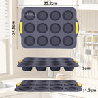 Muffin Pan, Cupcake Pan, Set of 2, 12-Cup Muffin Tin, Non-Stick Bakeware, Easy to Release and Clean, Baking Molds, Muffin Tray, Molds for Homemade Cupcakes & Muffins (Blue silicone)