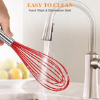 NileHome Whisk Commercial Stainless Steel wisk & Silicone Non-Stick Coated Small Whisk Set 8" 10" 12" Kitchen Wisk Wire Whisks for Cooking 3 Pack, Red
