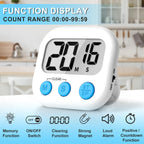 ZILLEEN Kitchen Timer Digital with Magnetic Back for Kids Classroom, White 12 Pack