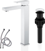 KENES Chrome Bowl Vessel Sink Facuet Single Handle Tall Bathroom Sink Faucet Bathroom Vanity Faucet Basin Mixer Tap with Water Supply Lines and Pop Up Sink Drain, LJ-9031A-5