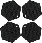 4 Packed Silicone Trivet Mats - DIY Different Size Dish Drying Mat, Hot Pot Holder for Pots & Pans, Non-Slip & Heat Resistant Kitchen Hot Pads for Countertops & Table, Black