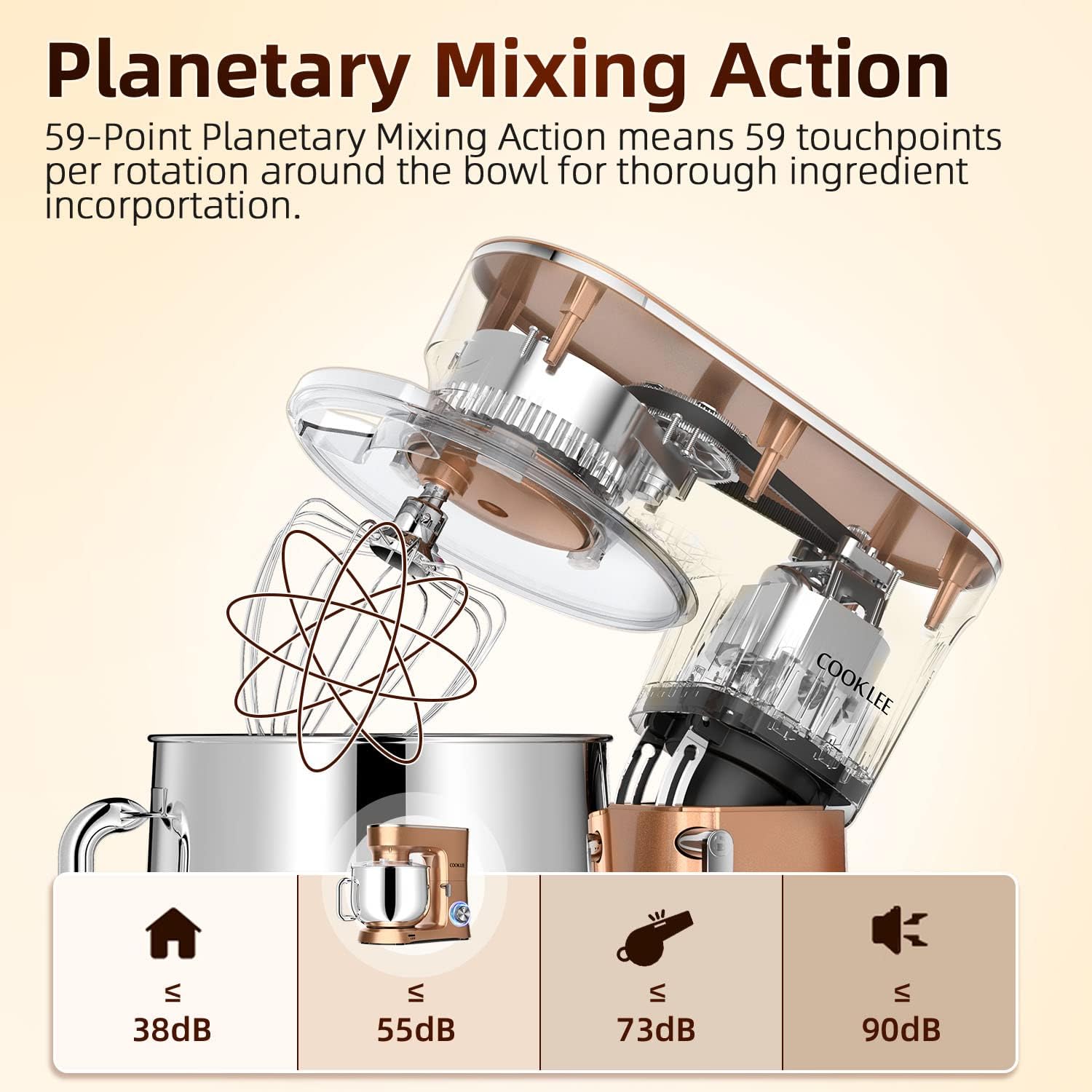 COOKLEE Stand Mixer, 9.5 Qt. 660W 10-Speed Electric Kitchen Mixer with Dishwasher-Safe Dough Hooks, Flat Beaters, Wire Whip & Pouring Shield Attachments for Most Home Cooks, Champagne