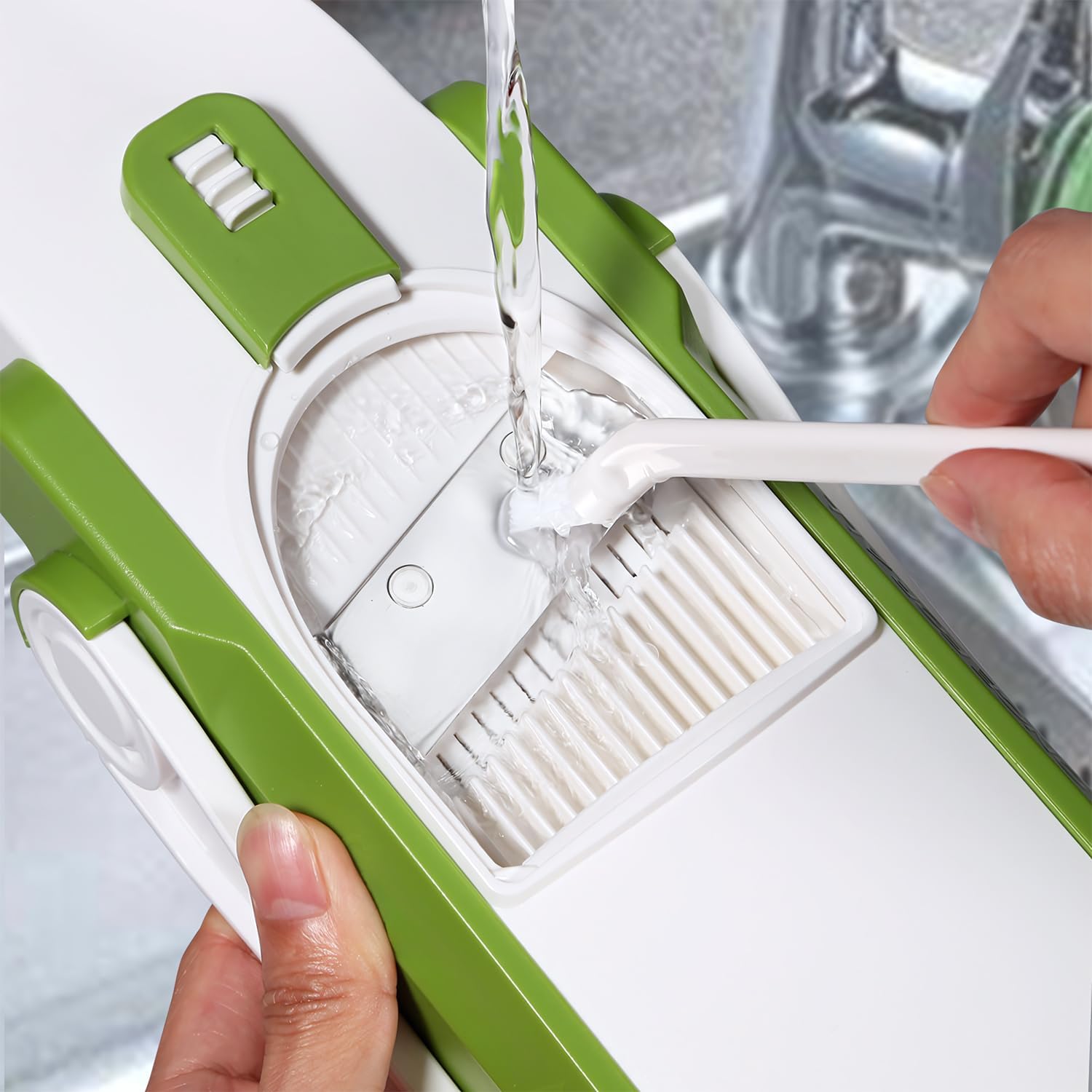 ShanSon Safe Mandoline Slicer,French Fry Cutter,Multifunctional Vegetable Chopper,Mandoline Potato Slicer with 25+ Presets & Thickness Adjuster, Chopping Artifact for Kitchen Meal Prep,Green