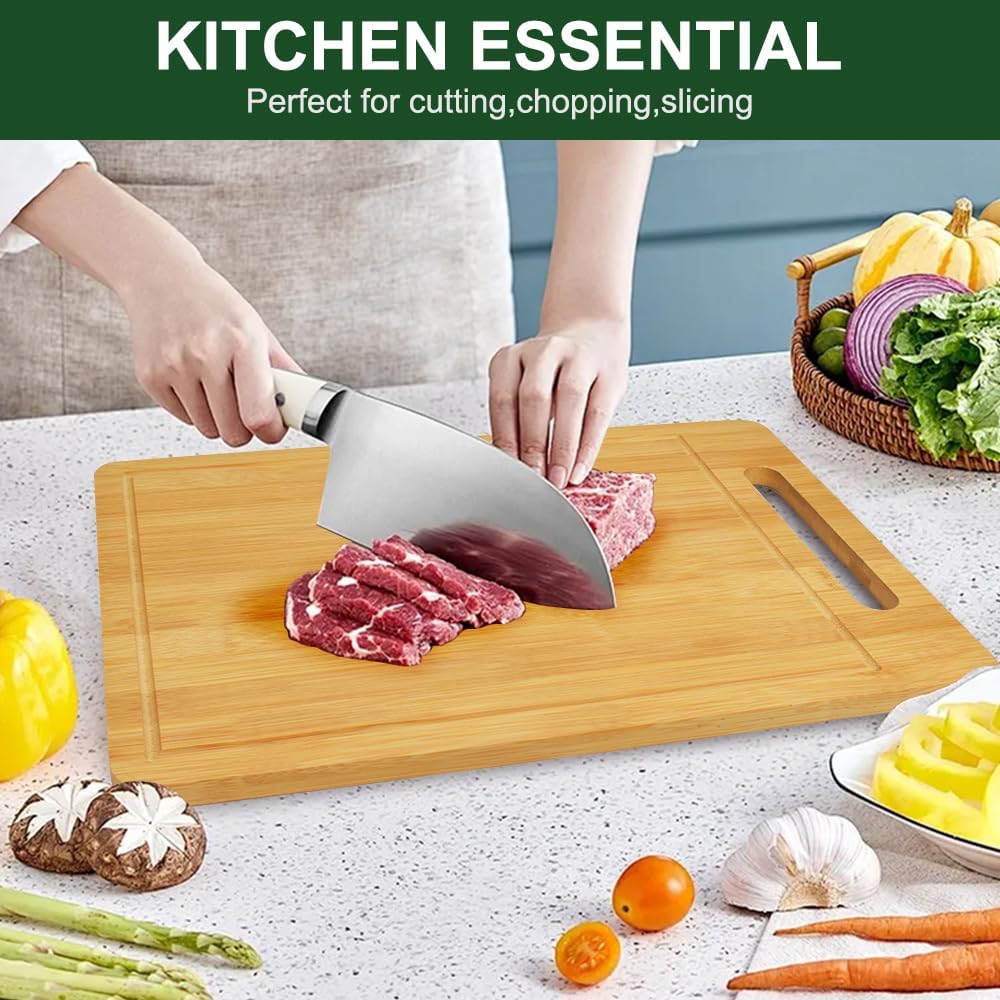 Bamboo Cutting Board, Wooden Cutting Boards for Kitchen, Wood Double Sided Food-Grade Chopping Board for Meat Cheese Vegetable (X-Large)